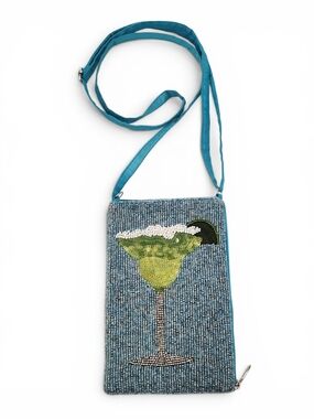 Bamboo Trading Company  Margarita Beaded Crossbody in Teal with Lime Accent
